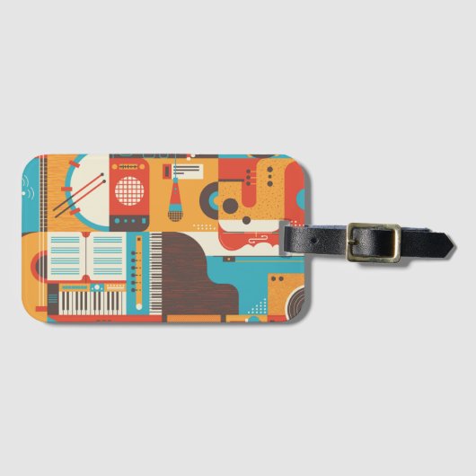 Muziek Gitaar Piano Kleurrijk Bagagelabel (Voorkant (horizontaal))