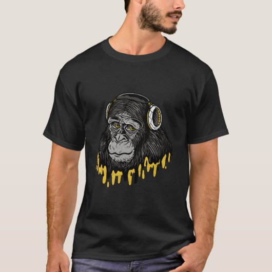 Muziek Gorilla Aap Hoofdtelefoon T-shirt (Voorkant)