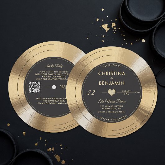 Muziek Goud LP Record Vinyl Modern Wedding Kaart