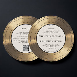 Muziek  Gouden LP Vinyl Typografie Wedding Kaart