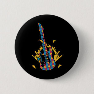 Muziek Guitar Autism Awareness Day Maand Colorful  Ronde Button 5,7 Cm