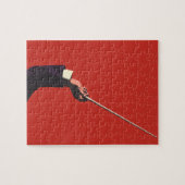  muziek, hand van de geleider die een batterij vas legpuzzel (Horizontaal)