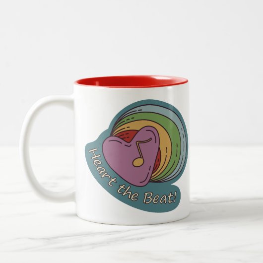 Muziek Hart Rainbow Doodle Design voor muziekliefh Tweekleurige Koffiemok (Links)