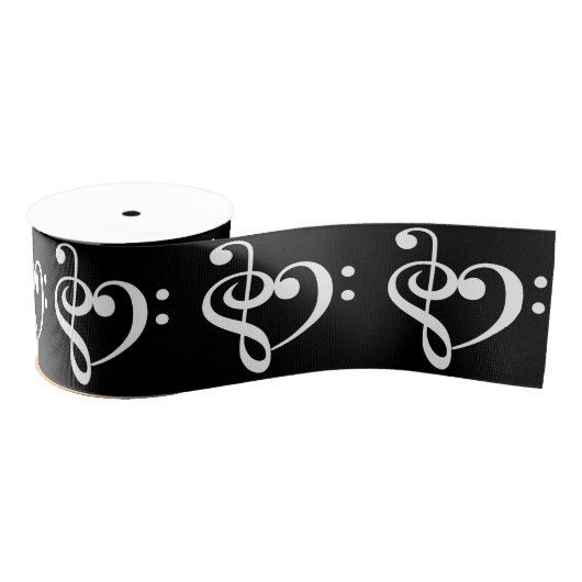 Muziek Harten wit op zwart Grosgrain Lint (Spoel)