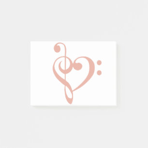 Muziek - Heart Treble Bass Clef Heart - Coral Pink Post-it® Notes