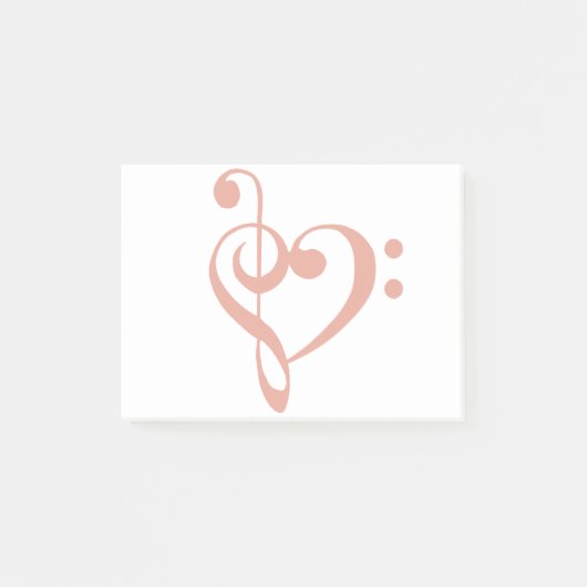 Muziek - Heart Treble Bass Clef Heart - Coral Pink Post-it® Notes (Voorkant)