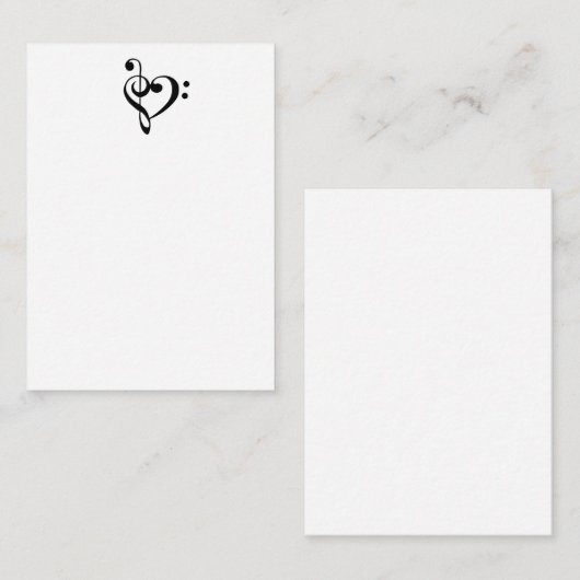 Muziek Heart Treble Clef Bass Clef Musician Notitiekaartje (Voorkant / Achterkant)