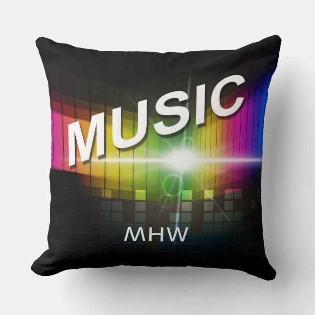 Muziek Illustratie aangepaste monogram goot kussen (Voorkant)