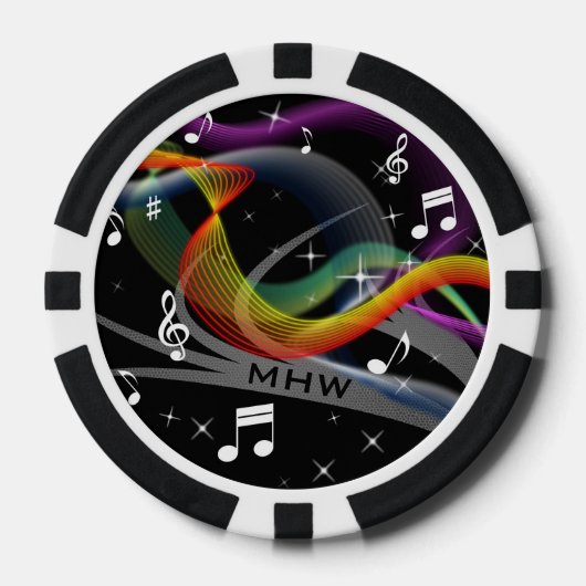 Muziek Illustratie aangepaste monogram poker chips (Voorkant)