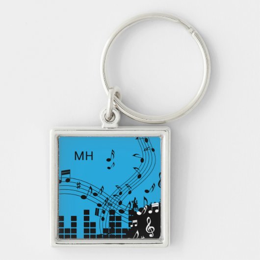 Muziek Illustratie aangepaste monogram sleutelkete Sleutelhanger (Voorkant)
