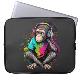 Muziek in apensets luisteren, muziek geobsedeerd d laptop sleeve