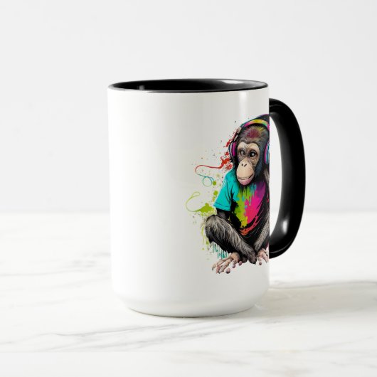 Muziek in apensets luisteren, muziek geobsedeerd d mok (Voorkant rechts)