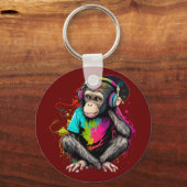 Muziek in apensets luisteren, muziek geobsedeerd d sleutelhanger (Voorkant)