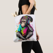 Muziek in apensets luisteren, muziek geobsedeerd d tote bag (Dichtbij)