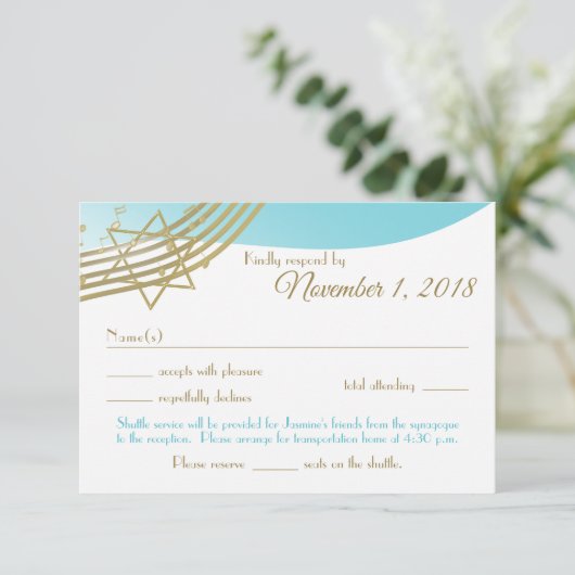 Muziek in de Air Bat Mitswa Response Custom RSVP Kaartje (Staand voorkant)