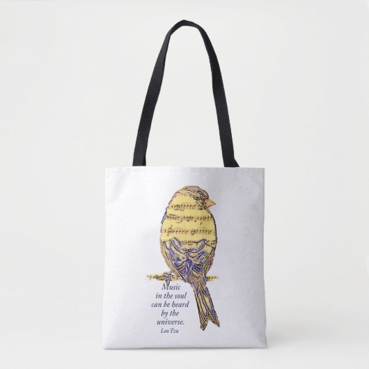 Muziek in de Soul Quote & Music Note Bird Tote Bag (Voorkant)