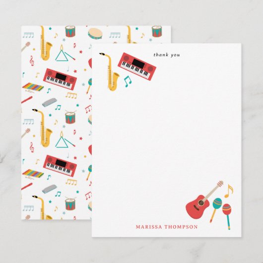 Muziek Instrumenten Muziek Thema Patroon Bedankkaart (Voorkant / Achterkant)