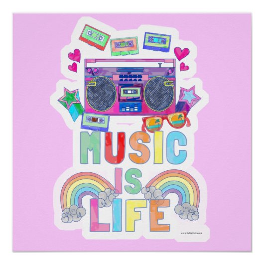 Muziek is het leven epic Retro Music Cartoon Quote Perfect Poster (Voorkant)