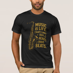 Muziek is het leven -  gouden saxofoon t-shirt