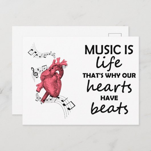 Muziek is het leven, het Afdrukken van het hart, h Briefkaart (Voorkant / Achterkant)
