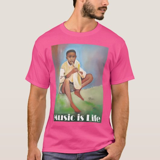 Muziek is het leven - jongen speelt fluit t-shirt (Voorkant)