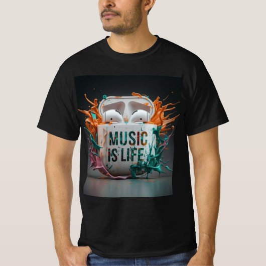 Muziek is het leven - kleurrijke Air Pods T-shirt (Voorkant)