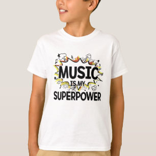 Muziek is het T-Shirt van mijn Superpower Boy