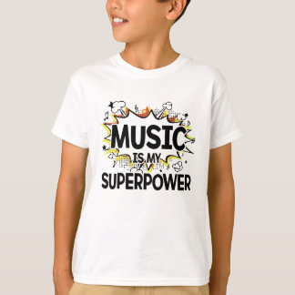 Muziek is het T-Shirt van mijn Superpower Boy