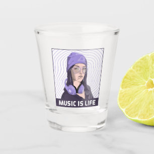 Muziek is Leven – Paarse Koptelefoon Meisje Shotgl Shot Glas