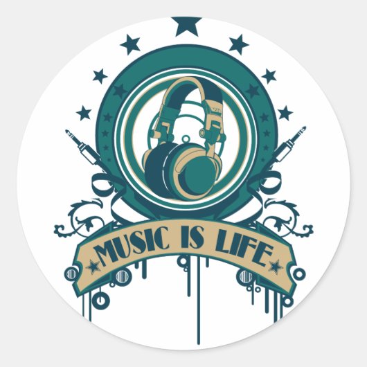 Muziek is leven ronde sticker (Voorkant)