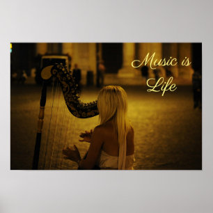 Muziek is levensquote Harp klassiek instrument Poster