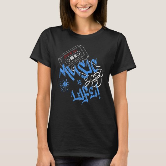 Muziek is levensretro cassette kijk oude scho t-shirt (Voorkant)