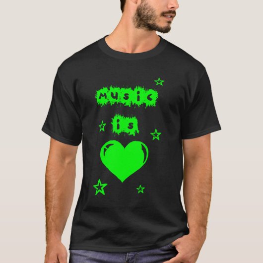 Muziek is Liefde (donkere kleding) T-shirt (Voorkant)