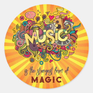 Muziek is magische Quote Art Ronde Sticker