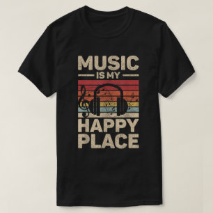 Muziek Is Mijn Gelukkige Plek Retro Muzieksjabloon T-shirt