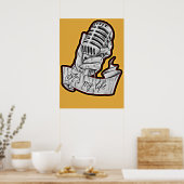Muziek is mijn leven - Getekende vintage microfoon Poster (Keuken)