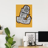 Muziek is mijn leven - Getekende vintage microfoon Poster (Thuiskantoor)