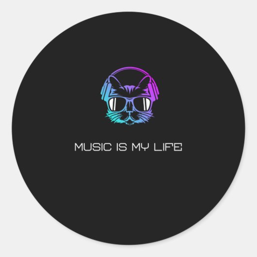 Muziek is mijn leven ronde sticker (Voorkant)