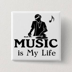 Muziek is mijn leven vierkante button 5,1 cm