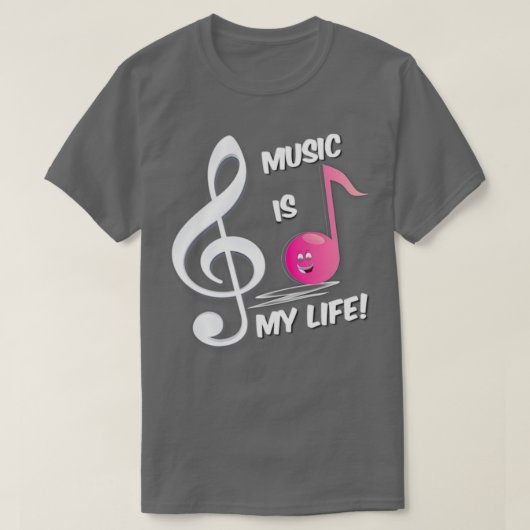 Muziek is mijn levensroze notitie, verdrievoudigd  t-shirt (Design voorkant)
