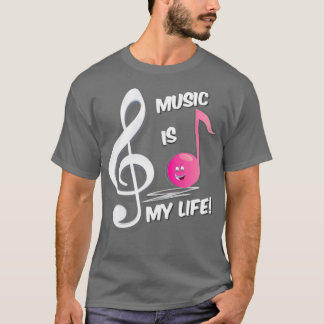Muziek is mijn levensroze notitie, verdrievoudigd  t-shirt