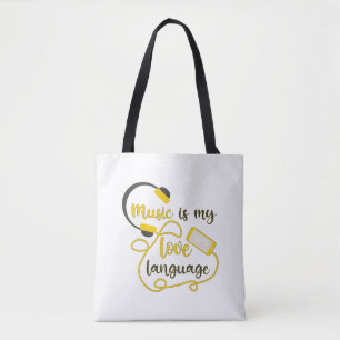 Muziek is mijn liefdestaal romantische zin tote bag