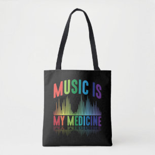 Muziek is mijn medicijn dj muzikant tote bag