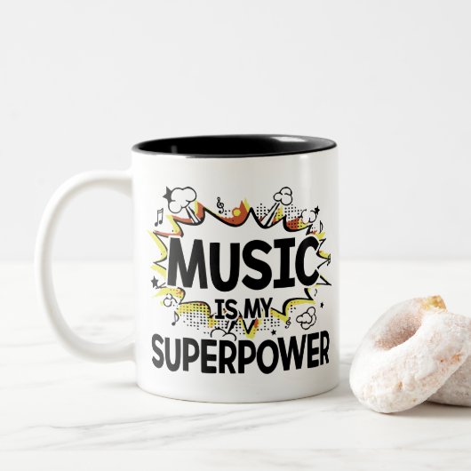 Muziek is Mijn Superpower Red en Gele Design Mok (Met donut)