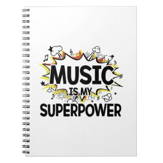 Muziek is mijn Superpower Red- en gele laptop Notitieboek