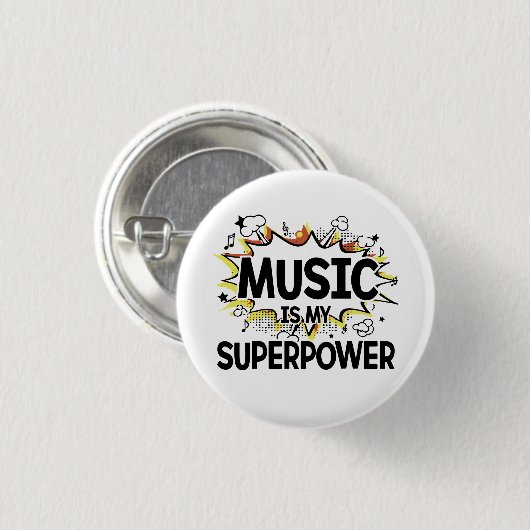 Muziek is mijn Superpower Round Button (Voorkant /achterkant)