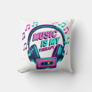 Muziek is mijn therapie - Retro hoofdtelefoon gooi Kussen