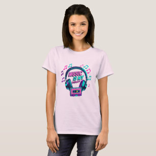 Muziek is mijn therapie - Retro hoofdtelefoon Grap T-shirt