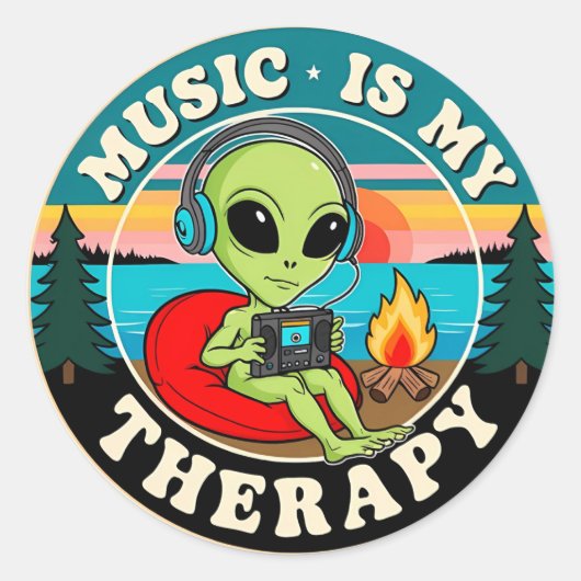Muziek is mijn therapie ronde sticker (Voorkant)