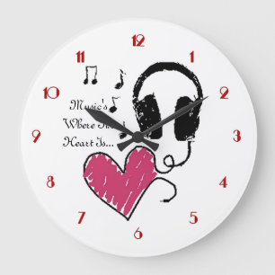 Muziek is waar het hart een wandklok met een hoofd